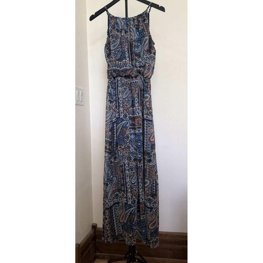 Tacera Women's Sleeveless Maxi Dress Paisley Petite Small Blue Brown Print